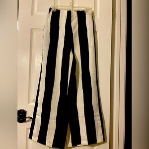 XS/S-Linen Cotton Wide Leg High Waiste Palazzo Trouser Pants Navy White NWT new!